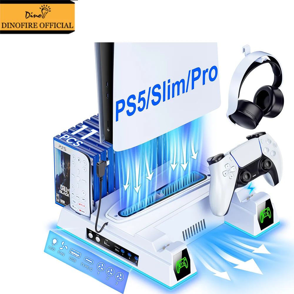 dinofire-冷却ゲームスタンド-ソニー-ps5-コンソール-プレイステーション-ps-5-スリム-プロ-コントローラー充電ドック用