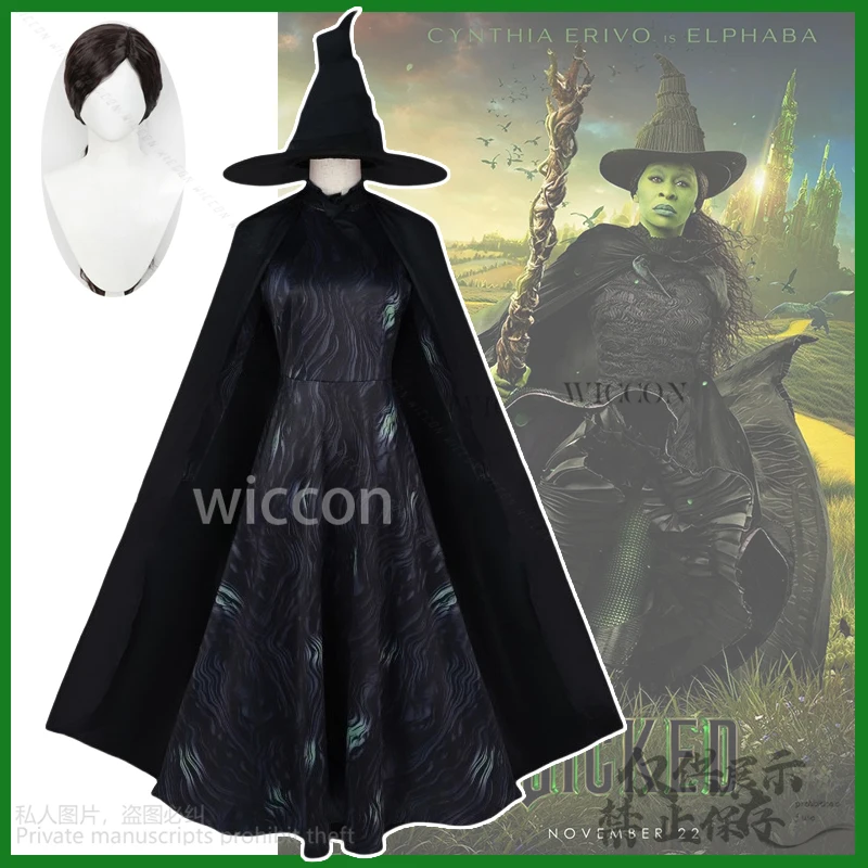 Cosplay elfaba malvado traje gotic balck vestido lolita uniforme perucas halloween festa de natal terno cos mulher meninas personalizado