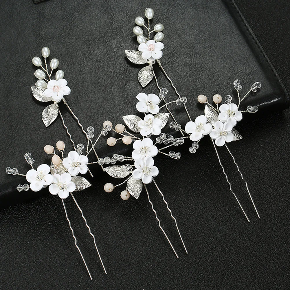 

5 Pcs Wedding Hair Accessories For Brides Leaves Hairpins U-shaped Bridal Wedding Accessories Rhinestone Hair