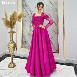 Jessica Purple Long Sleeves Prom Dresses Luxury Sequins Arabic Women Evening Dresses A-Shape Elegant Lady Wedding Party Dress