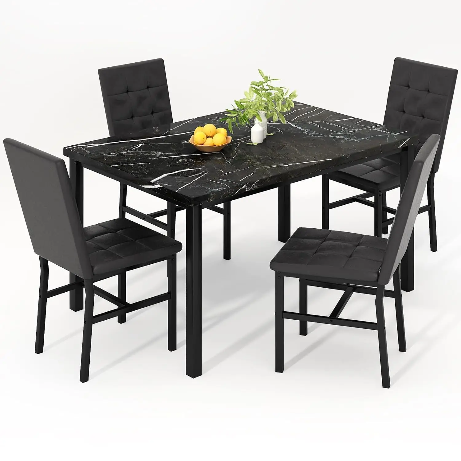 5 Piece Marble Top Dining Table Set with 4 Chairs for Kitchen Living Room Small Space, Customized