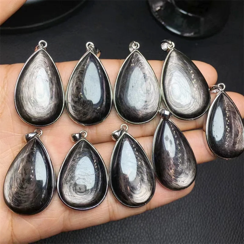 S925 Natural Hypersthene Teardrop Pendant Fashion Jewelry Holiday Gift Women Healing Energy Stone Gift 1pcs 32MM