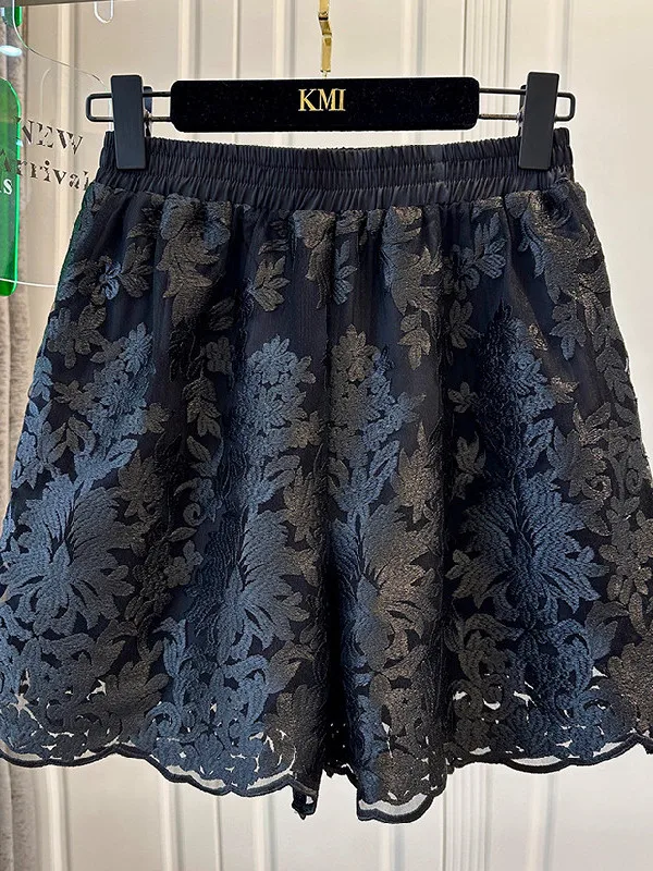 

plus Size Women's Breathable Mesh Shorts Embroidered High Waist Wide Leg Casual Pants Comfortable Summer Fashion plus Size