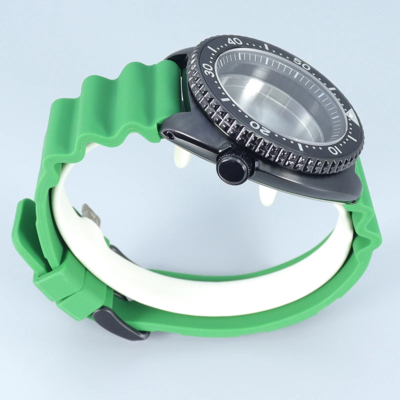 45mm 007/009 custodia Watche bracciale in gomma verde zaffiro Fit tonno tartaruga Seiko NH35 NH36 movimento 28.5mm quadrante anello capitolo nero