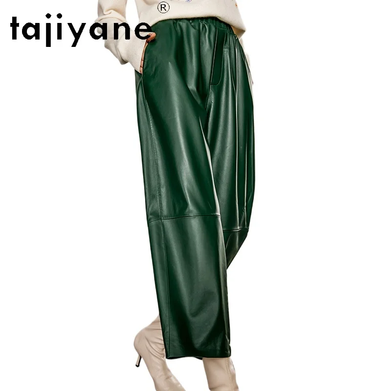 TAJIYANE 100% couche supérieure de pantalon en peau de mouton femme Style coréen en cuir véritable Baggy sarouel 2025 automne vêtements pantalons