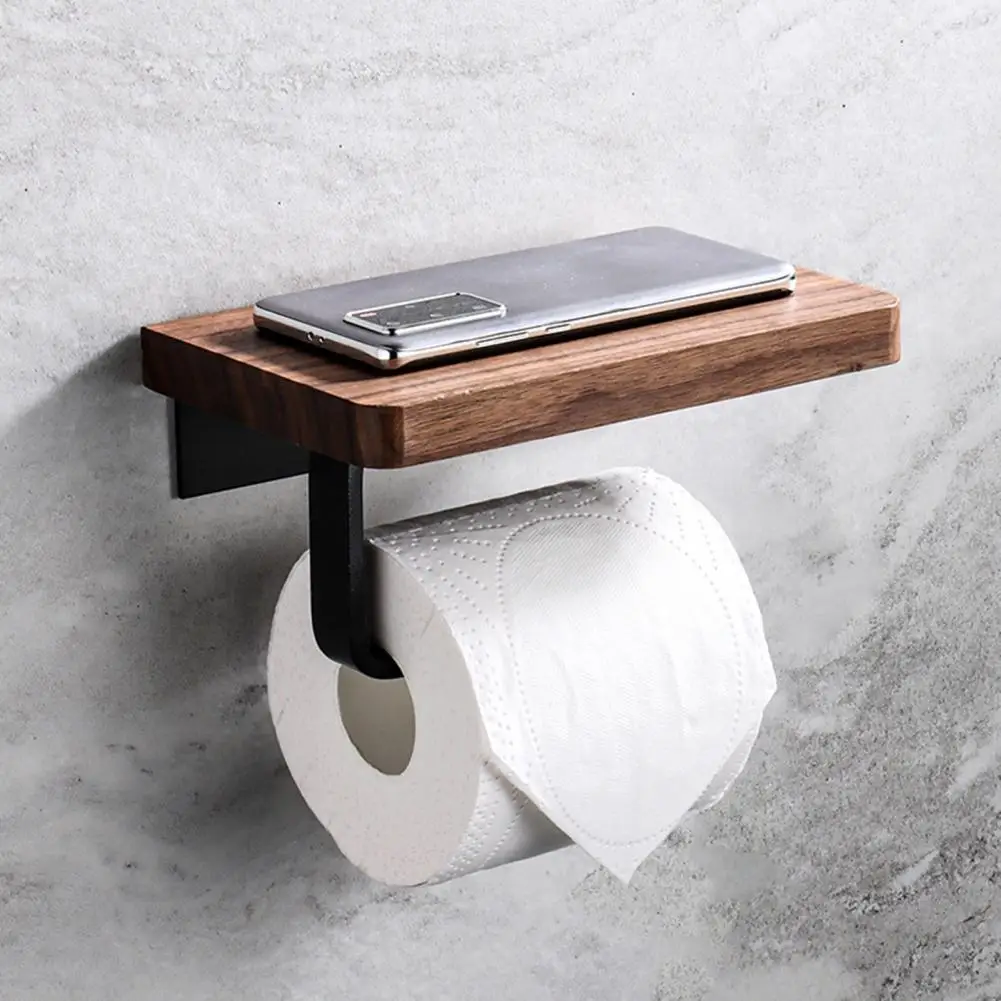 Tissue Stand Wooden Tissue Rack Waterproof Bathroom 2-in-1 Sundries Shelf Storage Toilet Paper Holder Space-saving