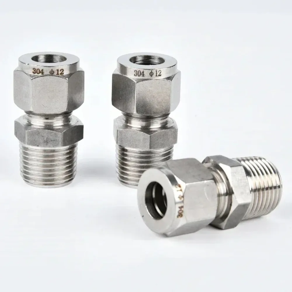 Tubo de compressão de aço inoxidável, conector da união, 1, 8, 1, 4, 8, 1, 2, NPT macho x 3, 4, 6, 8, 10, 12, 14, 16, 18, 20 milímetros, OD 304
