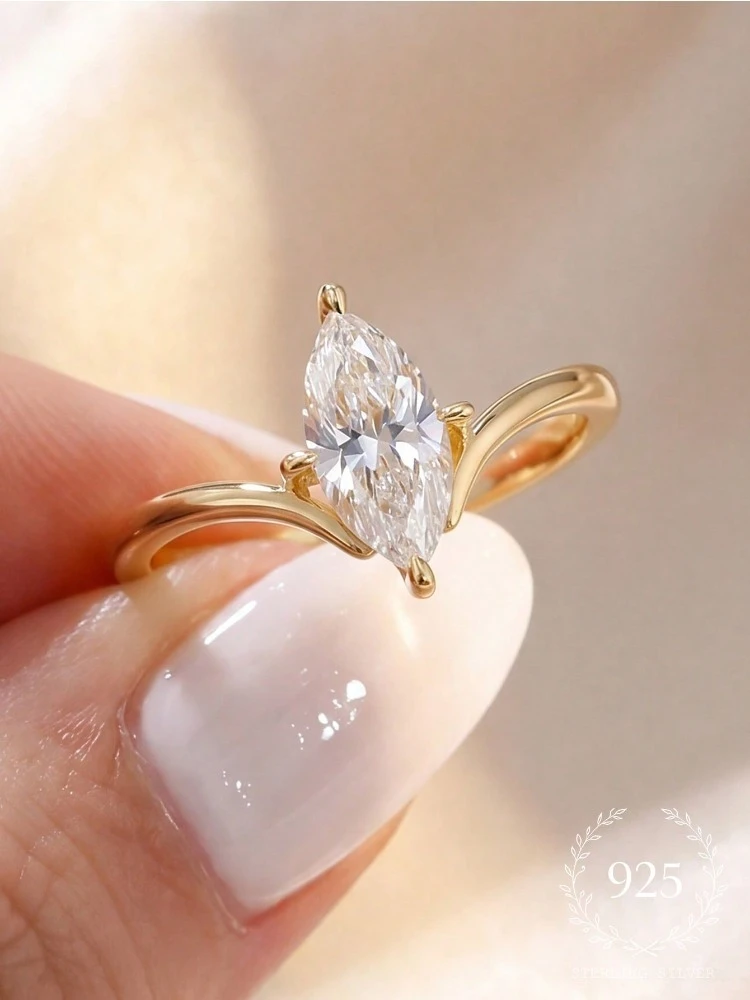 Modischer, wunderschöner Zirkon-Marquise-Ring aus 925er Sterlingsilber für Damen, Verlobung, Hochzeit, luxuriöser, hochwertiger, edler Schmuck – Detail 1