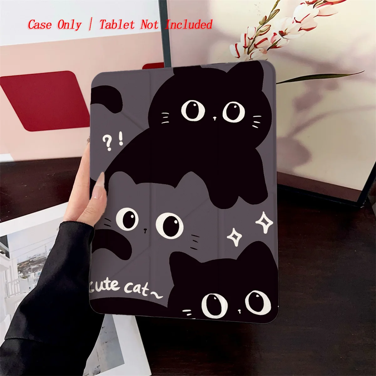 Stylish Mysterious Y-Fold Small Black Cat Patterns iPad Case For Apple iPad 10.2 Inch Air 4 Pro 11 Mini 5 Durable Cover
