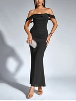 NewAsia Women's Off Shoulder Ruched Mesh Long Corset Dress Backless Fishbone Bodycon Elegant Fashion Party Club Maxi Dresses - Image 4