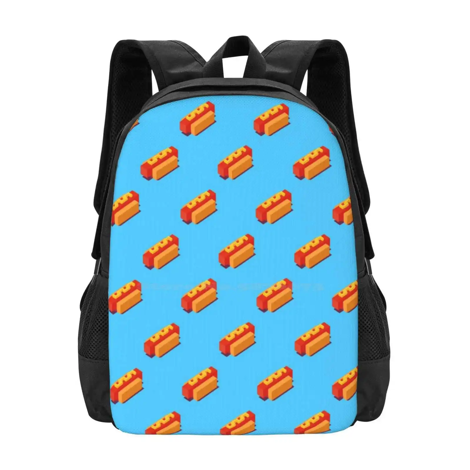 Isometric Hot Dogs Pattern. Fashion Pattern Design Travel Laptop School Backpack Bag Isometric Pixel Hotdog Cube Sausage