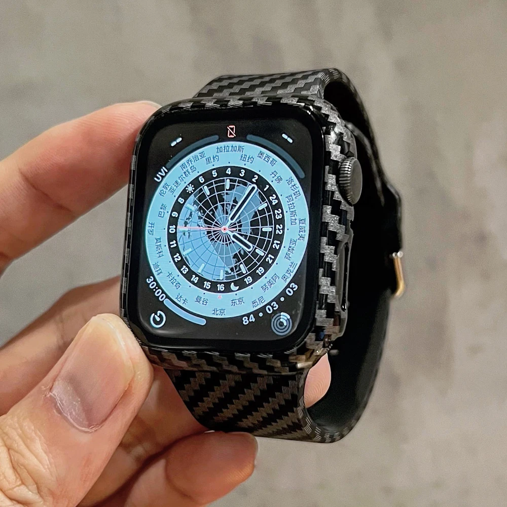 Watch Case+Strap for Apple Watch Bracelet 44mm 45mm 41mm 40mm 42mm 38mm Carbon fiber Silicone iwatch series 3 4 5 6 7 8 SE Band