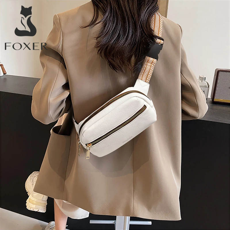 

FOXER Women's Crossbody Chest Bag Portable Phone Bag Water-Resistant Multi-Layer Waist Purse Large Capacity Belt Bag for Girl
