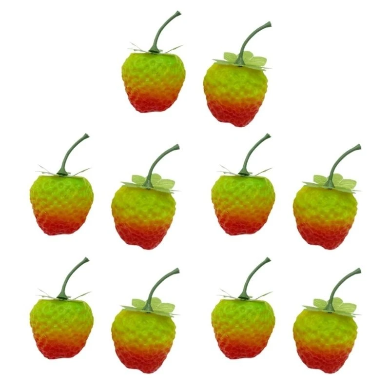 

10Pcs Artificial Strawberries Fruit Yellow Green Fake Strawberries Party Decorations 15UB