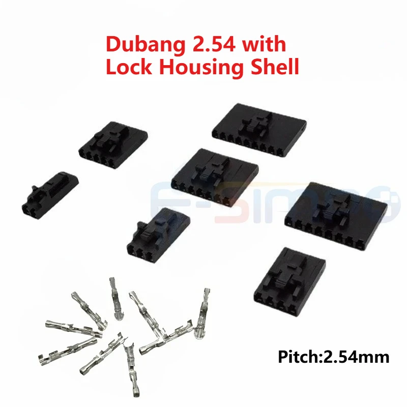 100pcs with Lock Dubang 2.54mm Plastic Housing 2P 3P 4P 5P 6P 7-9P Connector Plug Socket Dupont with Latch Female Reed Connector
