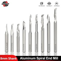 Hampton 8mm Shank Engraving Bit Single Flute Carbide Spiral End Mill Straight Shank HSS Milling Cutters For Aluminum CNC Tools