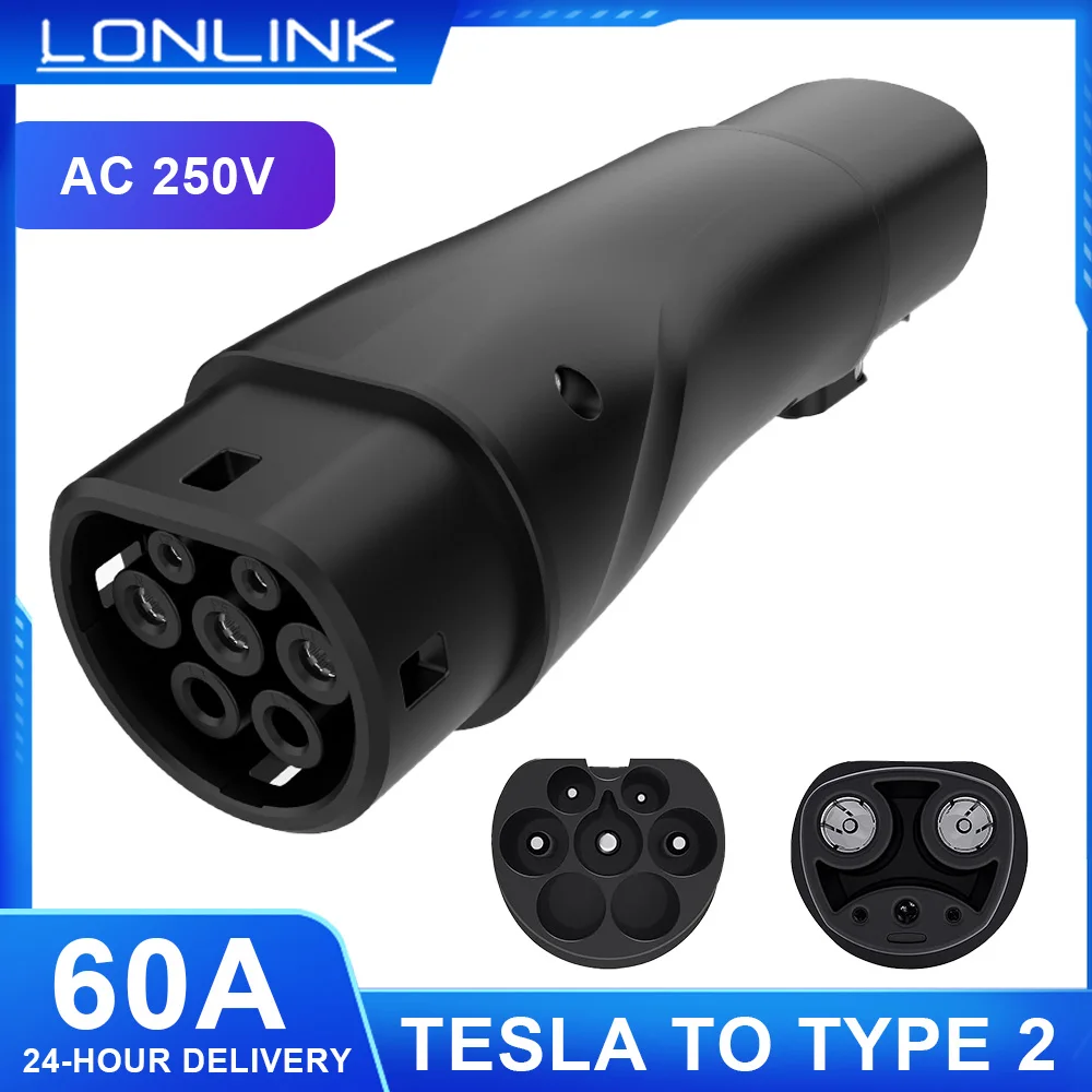 LONLINK Tesla To TYPE 2 Adapte 60A Electric Vehicle charging connector Electrical car charger devices For Type 2 EV Charging