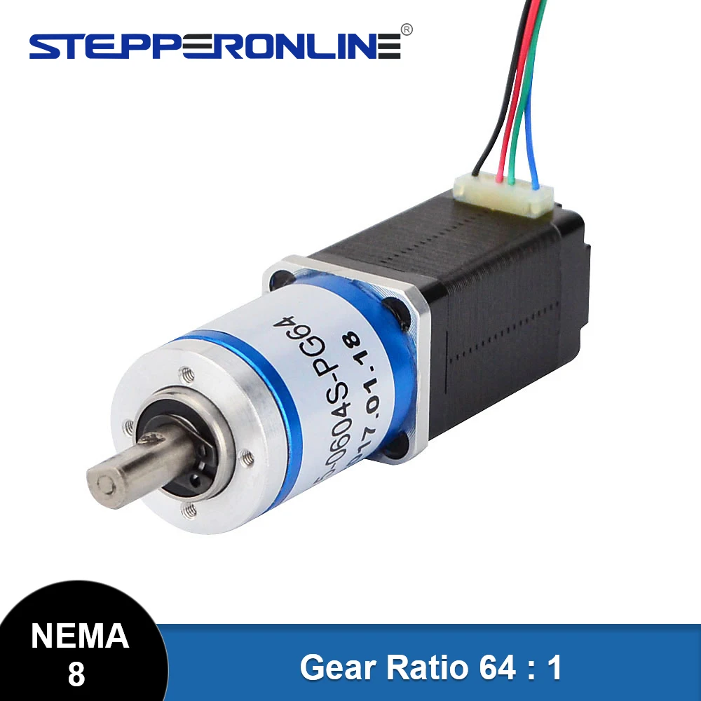 STEPPERONLINE Nema 8 Stepper Motor Extruder Gear Stepper Motor Ratio 64:1 Planetary Gearbox 4-lead for CNC Milling Machine