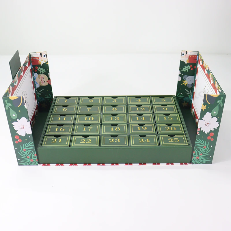 20 0piece.Custom.Green Cardboard Packaging Custom Advent Calendar Paper Box With 24 Drawer Small box Dedicate
