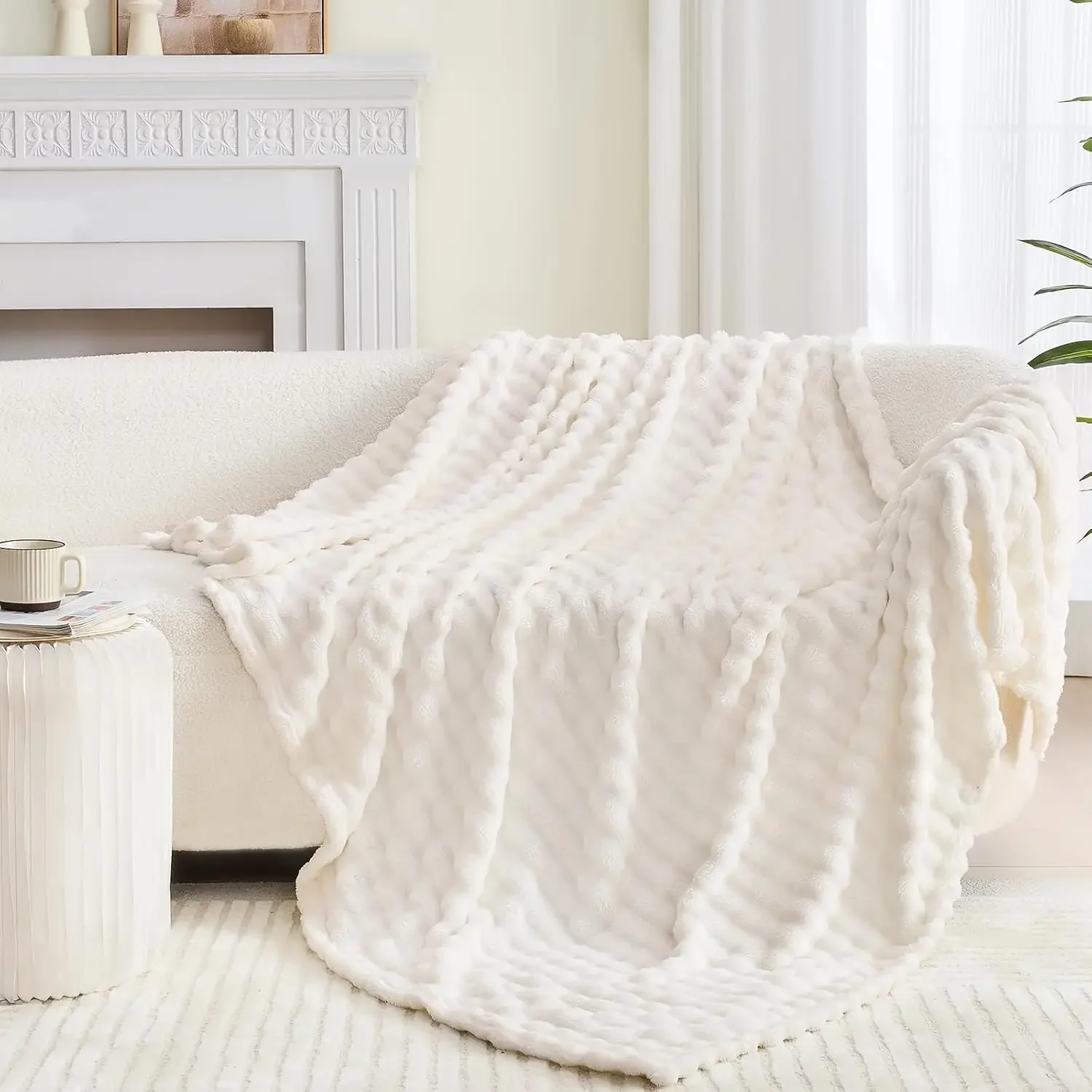 3D Bubble Weiße Plüschdecken Strukturierte Flanell-Fleece-Decken Weiche Warme Gemütliche Decke Couchdecke Weihnachtsgeschenk Wurfdecken – Detail 6