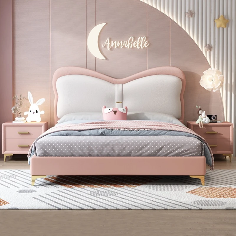 Girl Pretty Childrens Bed Leather Luxury Pink Princess Bed Comferter Villa Camas De Dormitorio Queen Bedroom Furniture Set