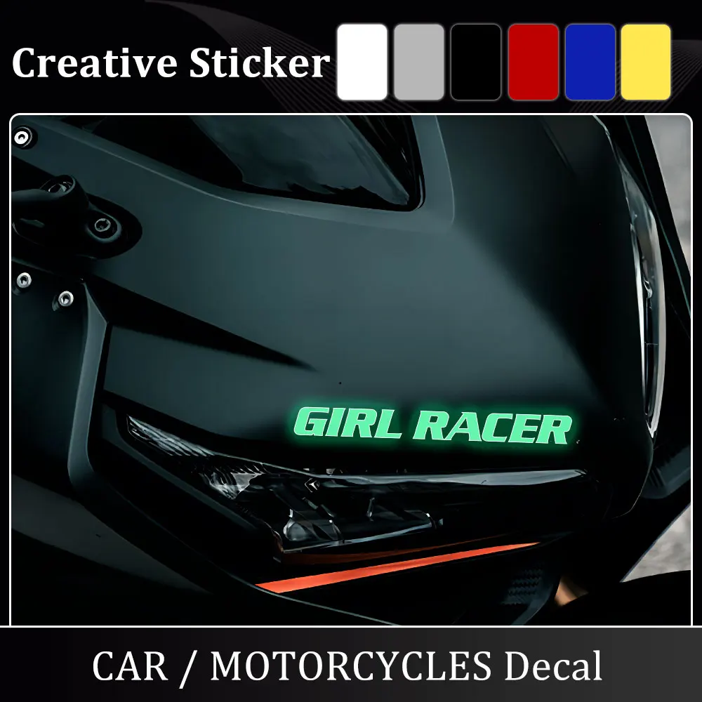 

GIRL RACER Motorcycle Glow Sticker Waterproof Oilproof Vinyl Helmet Decal Motorbike Decoration Accessories Lady Driver Sign