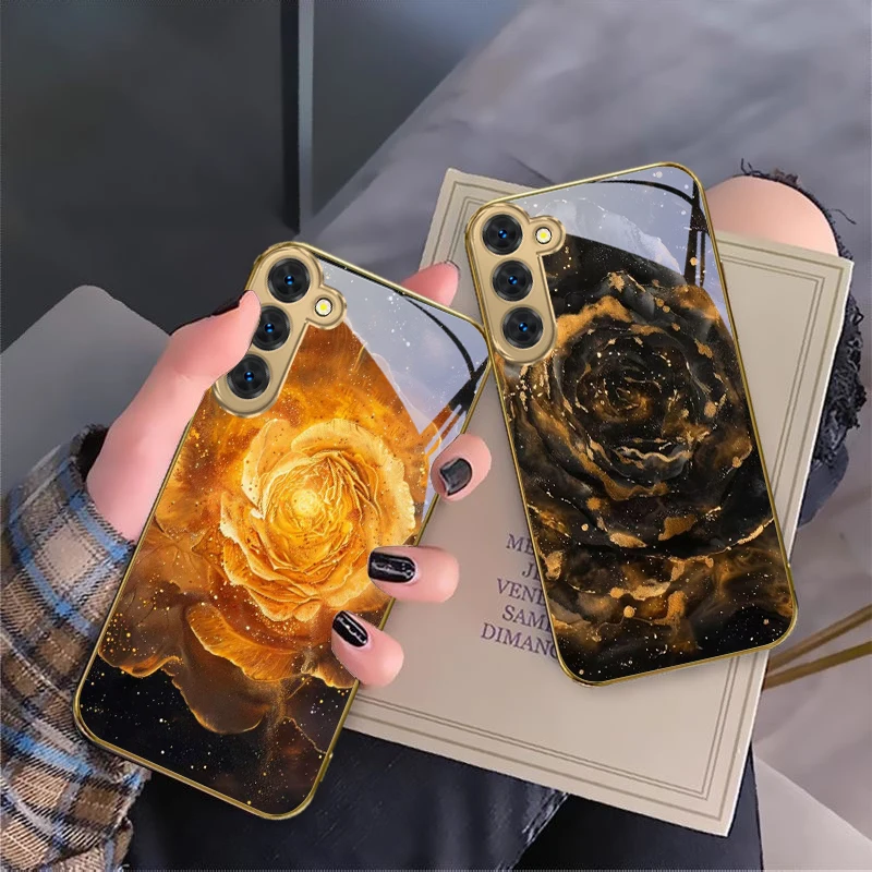 

Golden striped rose For Samsung Galaxy S20 FE S21 S22 S23 Plus S24 Ultra S25Ultra S21+ S9+ S22Plus Golden glass phone case