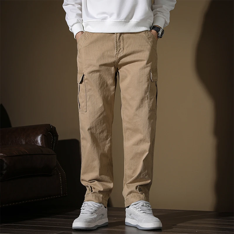

Мужские брюки-карго в японском ретро-стиле, драпированные, высококачественные, 100% хлопок, прямого кроя, американские брюки-карго с двойными штанинами для лесорубов