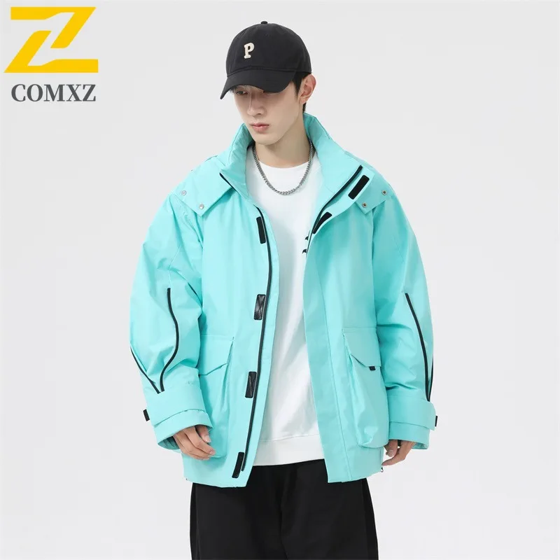 COMXZ Men Duck Down 3 in 1 Winter Jacket American Style Vintage Hooded Workwear Windproof Outdoor Sport Lightweight Coat