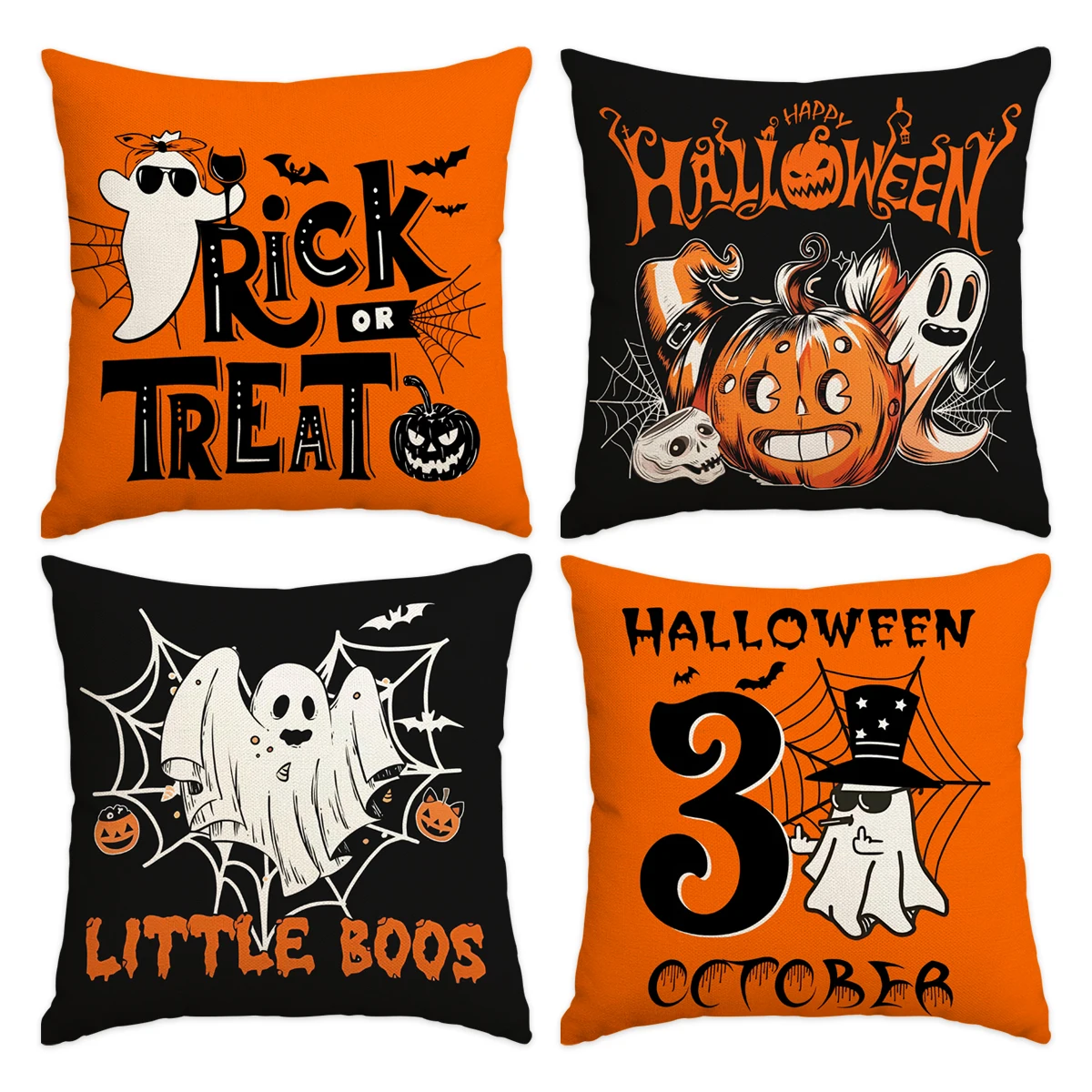4pcs Halloween cushion covers 18x18inch, horror ghost, pumpkin lantern pillowcases, Halloween party living room decoration