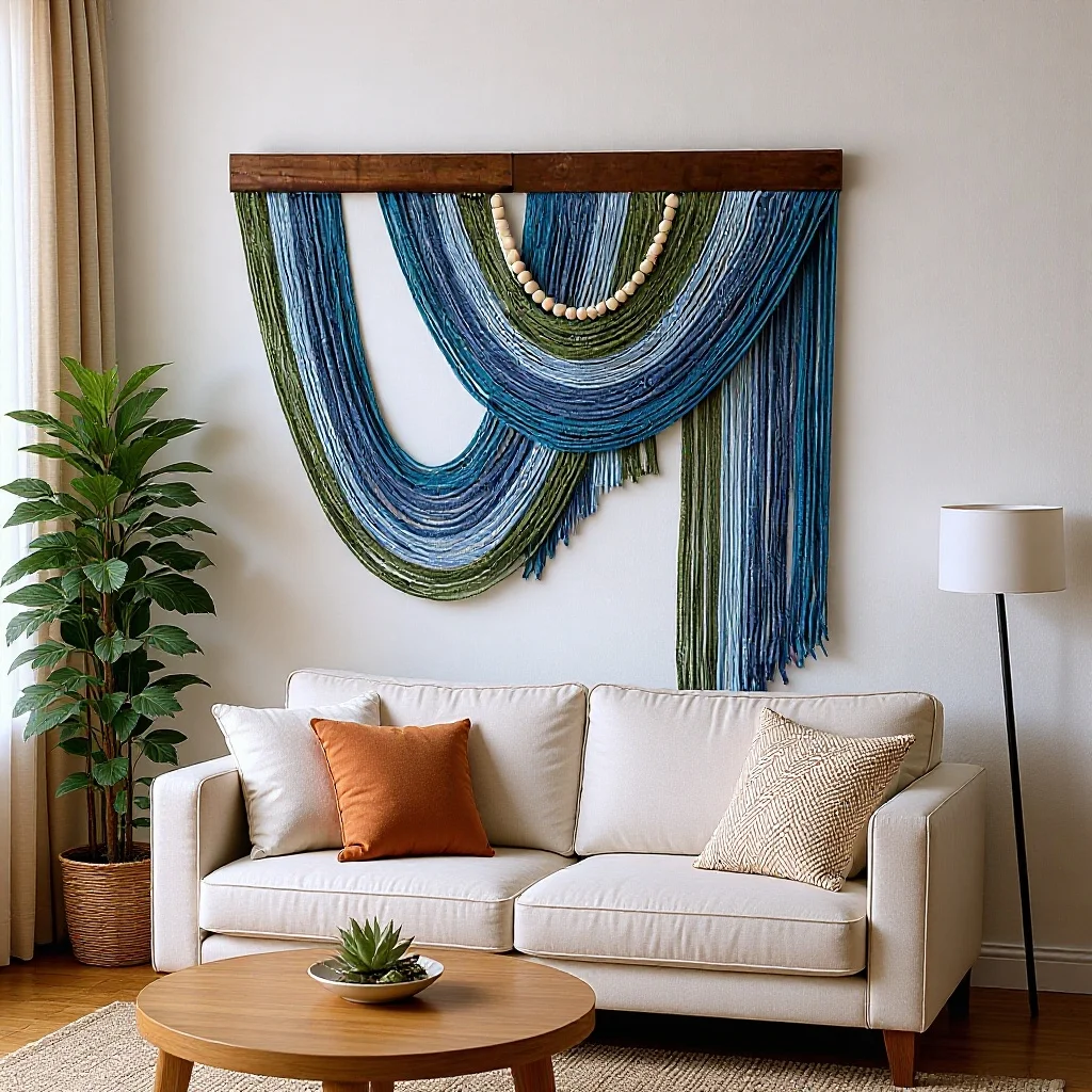Bohemian Fringed Wooden Board Tapestry Color Blocked Wall Hanging Decor for Living Room Homestay Room Wall