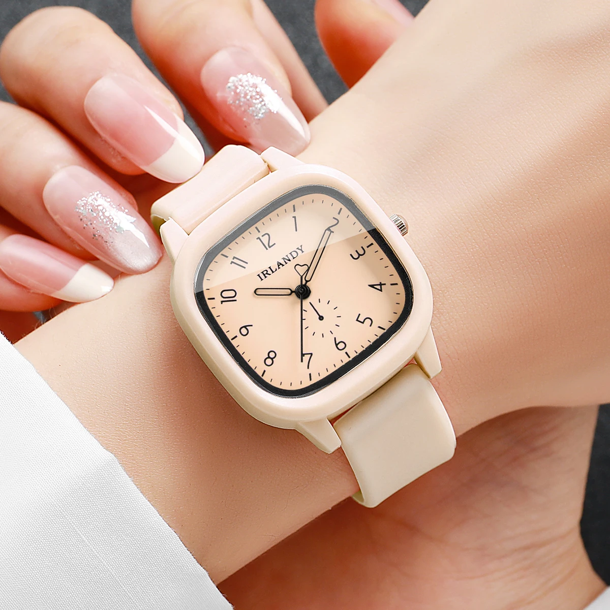 Fashion Square Damen-Quarzuhr, einfaches arabisches Zifferblatt, Silikonarmband, Damen-Armbanduhren, Reloj Mujer, Mädchenuhr (ohne Box) – Detail 11