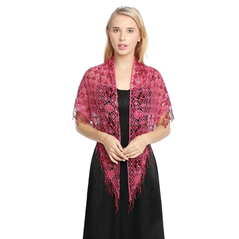 

Practice Sequins Sequins Tassel Shawls Tassels Capes Triangle Shawl Multicolor Hollow Out Belly Dancing Scarf for Girl
