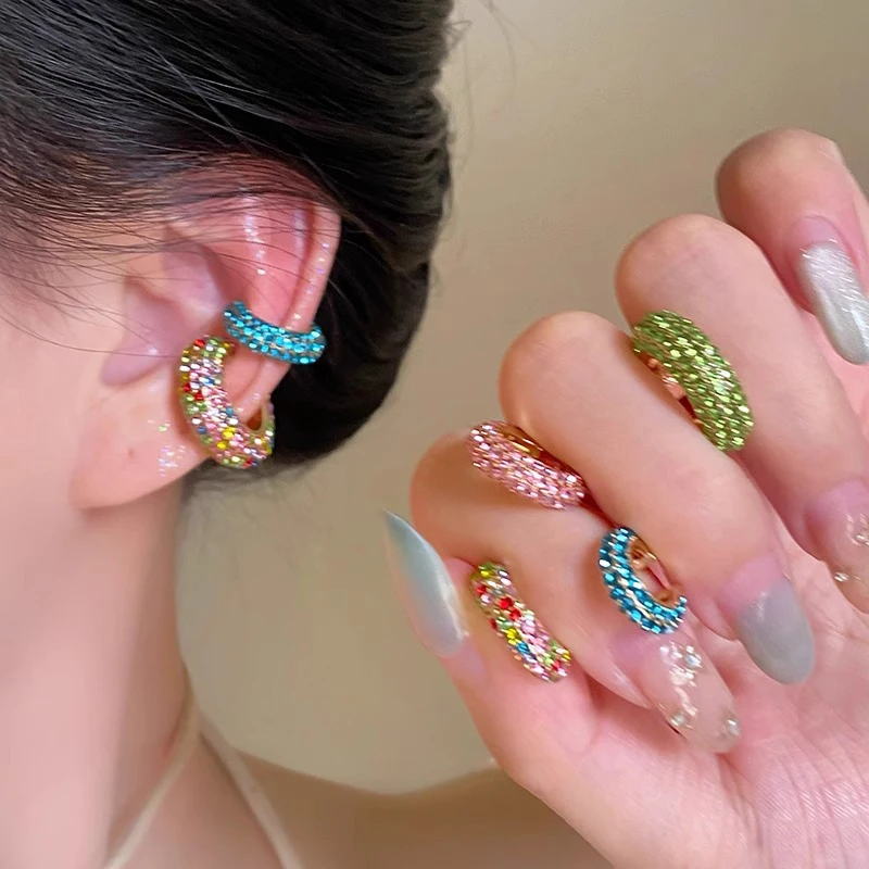 1Pcs Bunte Zirkon C Förmigen Knorpel Clip Ohrringe Frauen Exquisite Luxus Keine Durchbohrten Kupfer Ohr Manschette Mode Schmuck