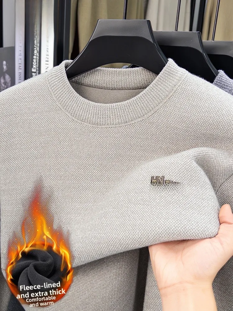 

Lormen Men's Fce Lined Thiened Knitted Sweater round Ne Warm All-Match Winter Faion Casual Busin Casual Sle