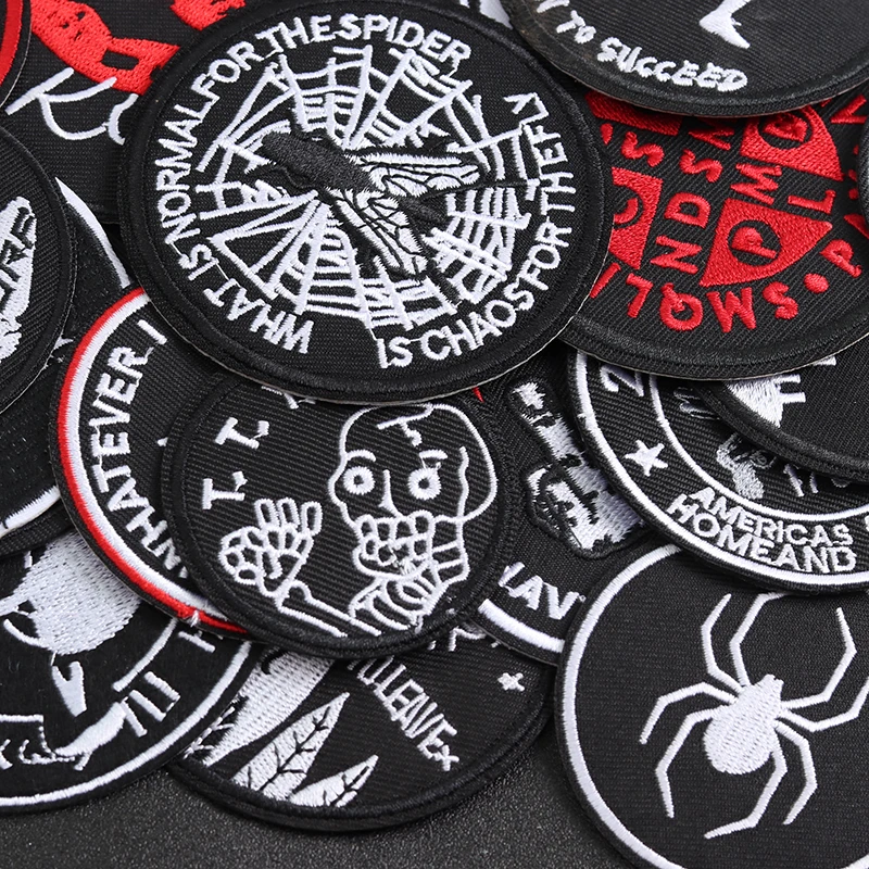 Punk Style Black Circle Iron-On Patches Clothe Embroidery Applique Sewing Supplies Decorative Handmade Badges ROCK MUSIC