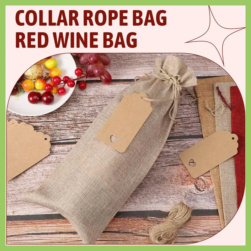 

Burlap Wine Bags Wine Gift Bags With Drawstrings, Single Reusable Wine Bottle Covers With Ropes And Tags (10 Pcs)