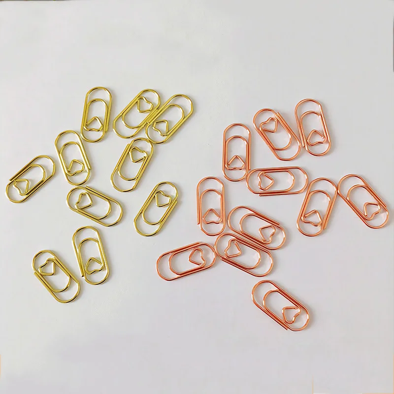 50Pcs Mini Love Paper Clips Metal Binder Clips Notebook Planner Bookmarks Tickets Clamps Office Binding Supplies Accessories
