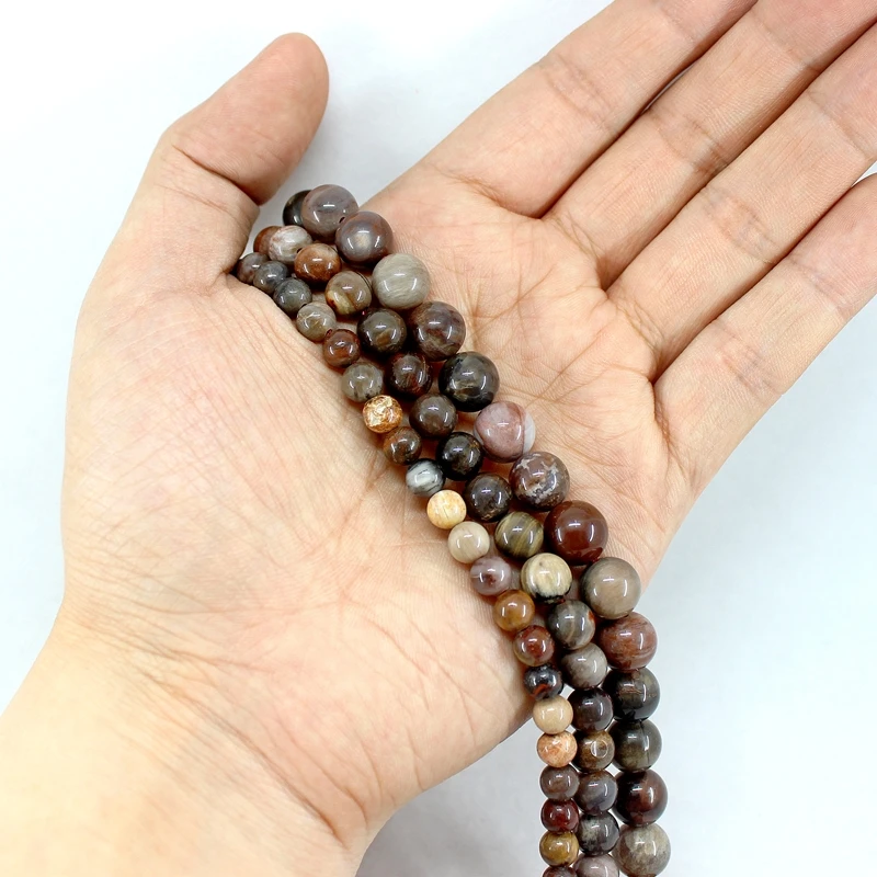 Natural Polish Petrified Wood Jade 4 6 8 10 12MM Round Loose Strand Stone Beads For Jewelry Making Bracelet Necklace Accessories