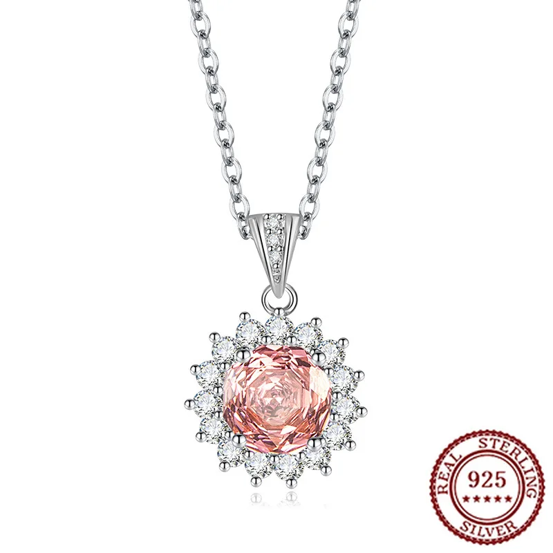 

925 Sterling Silver Temperament Atmospheric Sunflower Octagonal Rose Cut Pendant Inlaid with Dried High Carbon Diamond Necklace