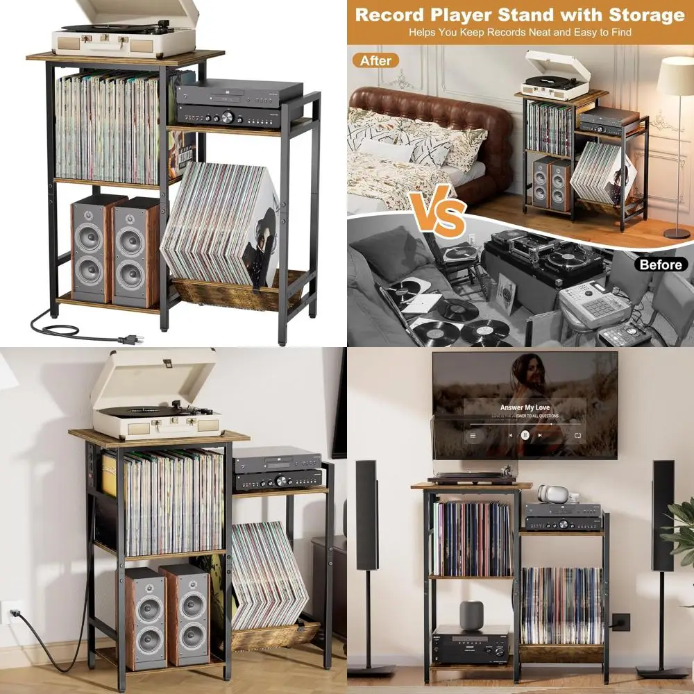 

Стойка для хранения виниловых пластинок с розетками, вмещает более 300 альбомов, подставка-витрина для гостиной