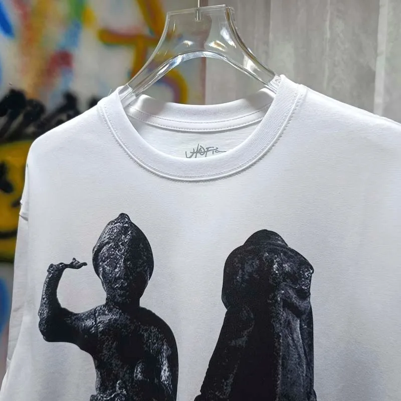 Summer White Breathable Cotton Utopia Cactus Jack Tshirts Three Dimensional Stone Statue Pattern Short Sleeve Men Women Outfit