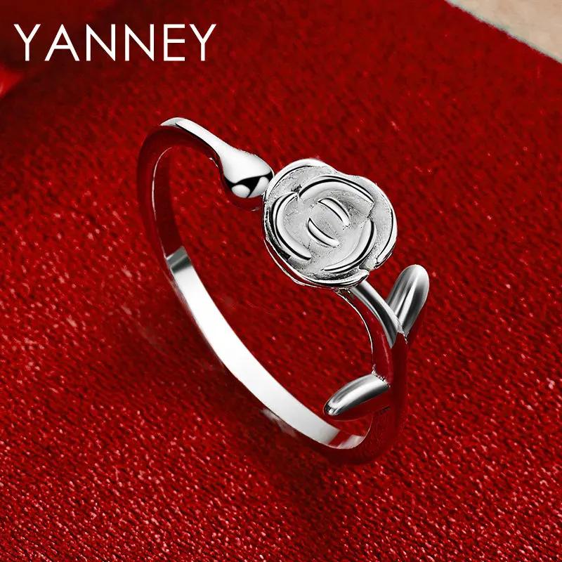 

Original 925 Sterling Silver Simple Flower Open Ring For Fashion Women Engagement Jewelry Party Gifts Accessories