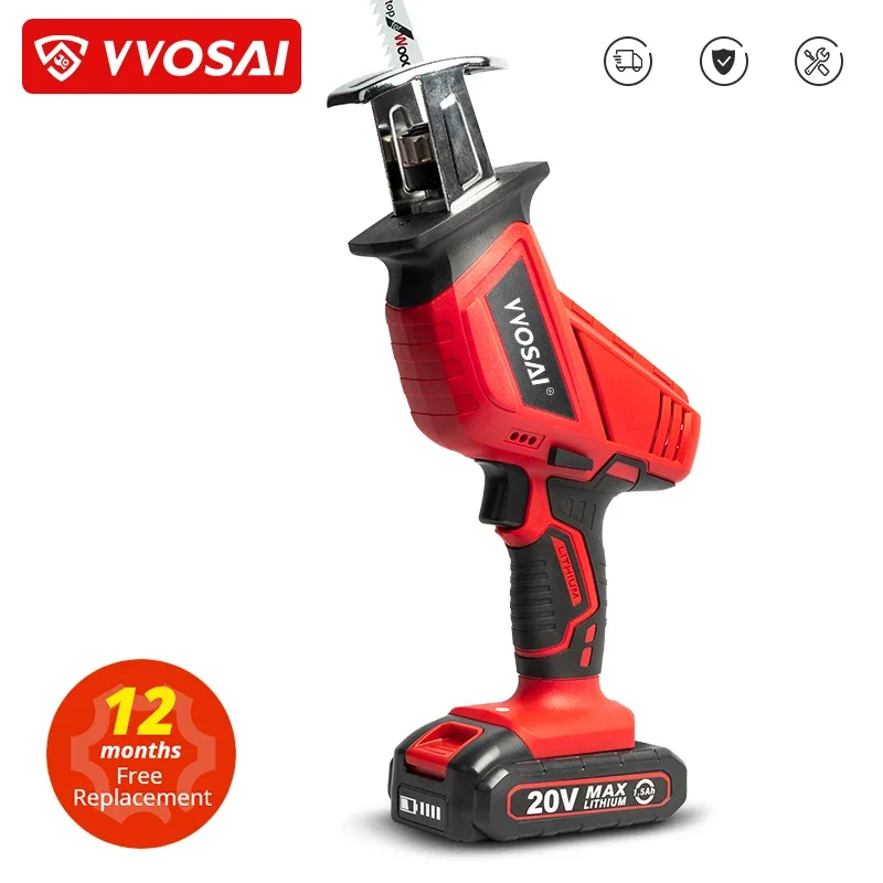 Vvosai 20v sem Fio Reciprocating Saw Velocidade Ajustável Serra Elétrica Sabre Serra Portátil para Corte de Metal Madeira Motosserra