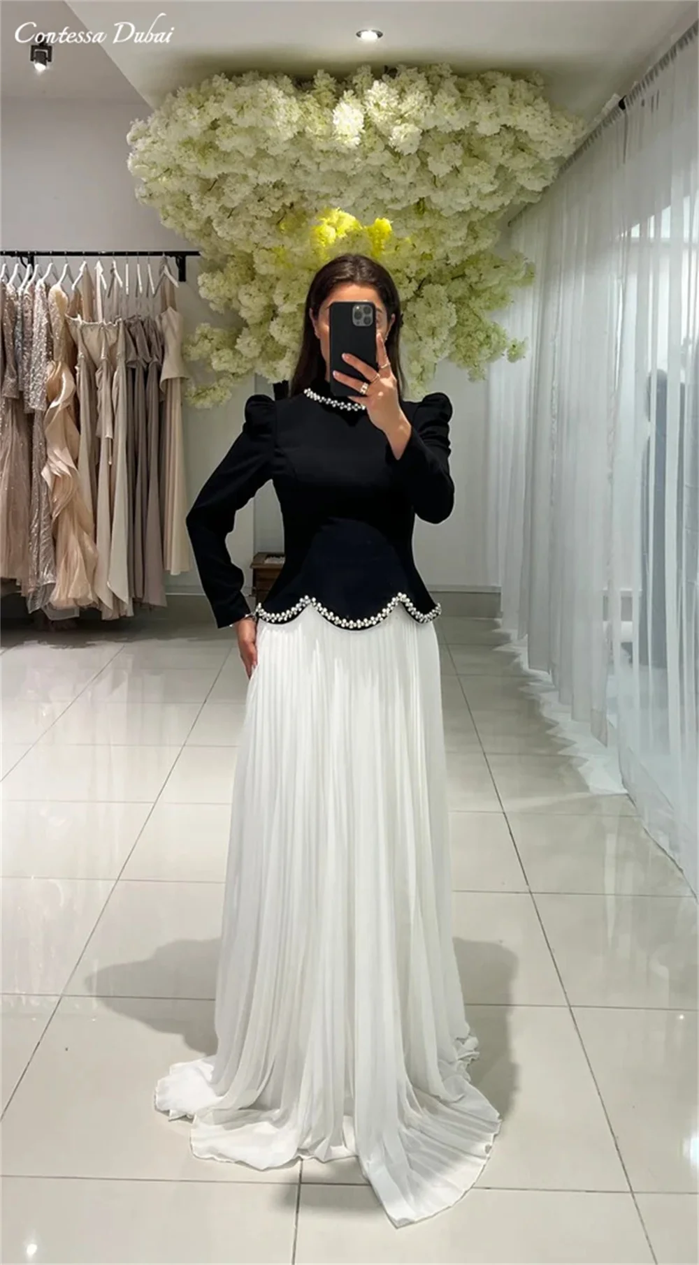 Contessa مخصص ماتي سميكة وصمة عار مشد فستان الحفلة الراقصة ثنيات تنورة شيفون الجلباب دي سواريه الماس العنق فستان الحدث الرسمي #1