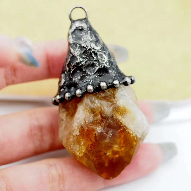 Raw Citrine Point Beaded Convertible Necklace Natural Citrine Crystal Minimal Layering Boho Witch Gemstone Jewelry