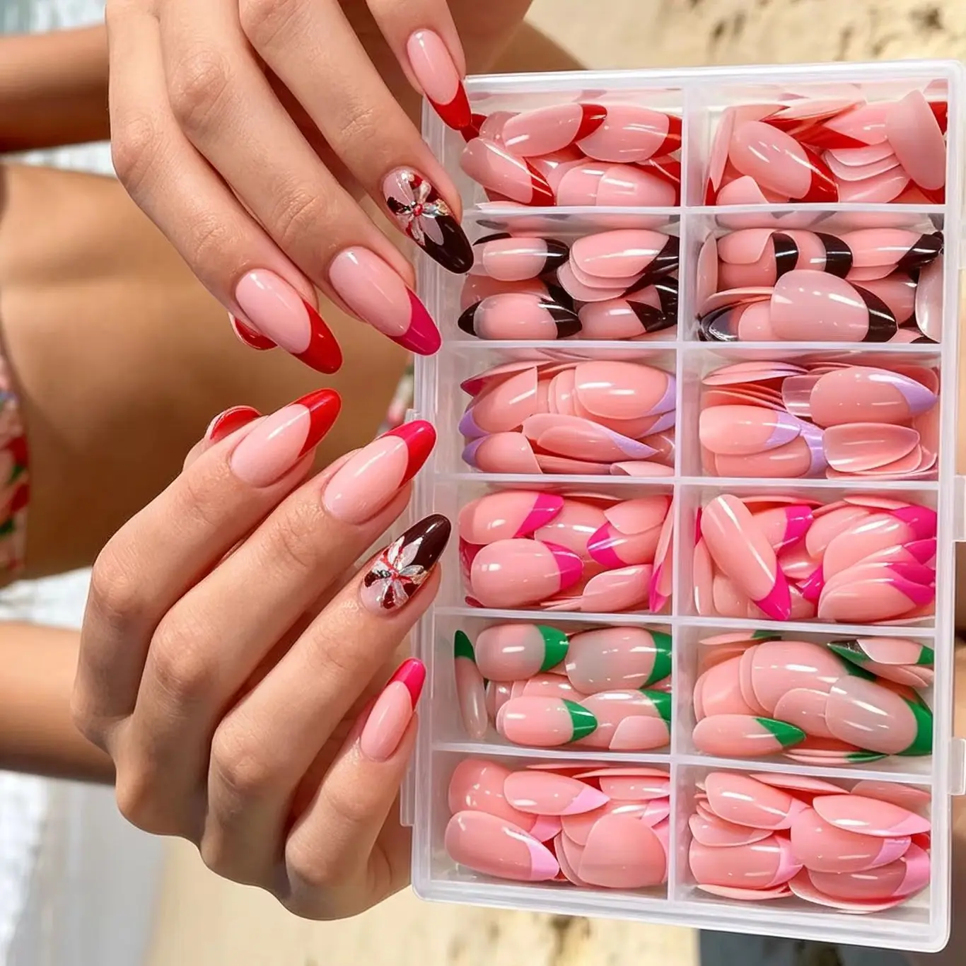

288 шт. французских накладных ногтей формы «миндаль» разных цветов, полноразмерные накладные ногти, нюдовые акриловые украшения для ногтей для салона, дома, DIY маникюра