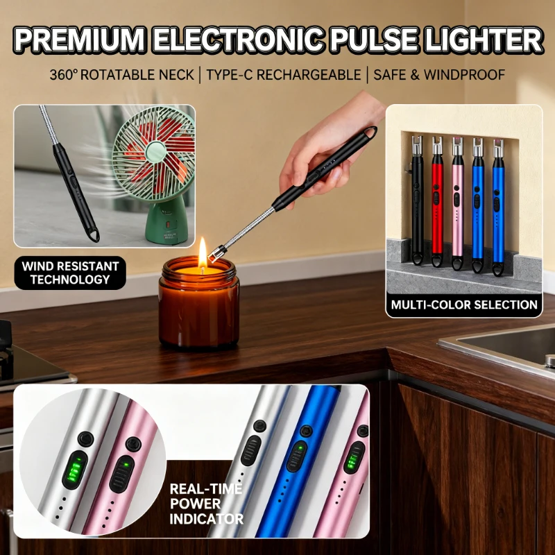 

Safe Plasma Ignition Lighter - 360° Windproof Flameless, Type-C Fast-Charging Long Handle, BBQ/Kitchen Stove/Candle Lighting