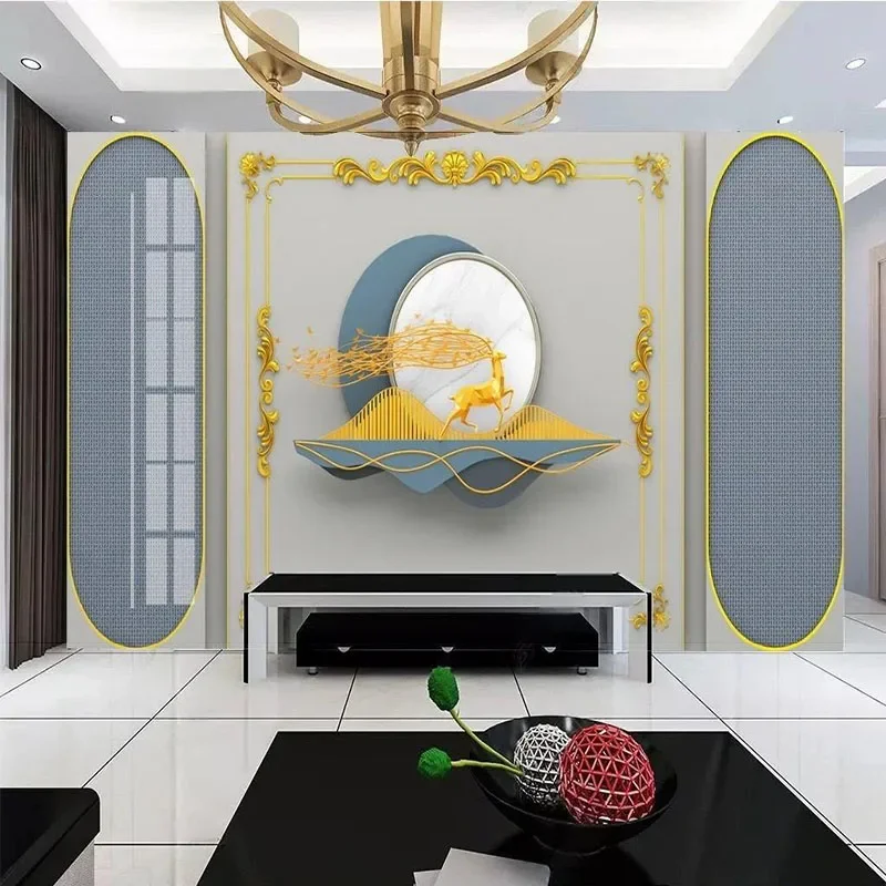 Custom 3DMediterranean Border Light Luxury Landscape Elk Gilt Background Wall Mural Wallpaper For Bedroom Walls Papel De Parede