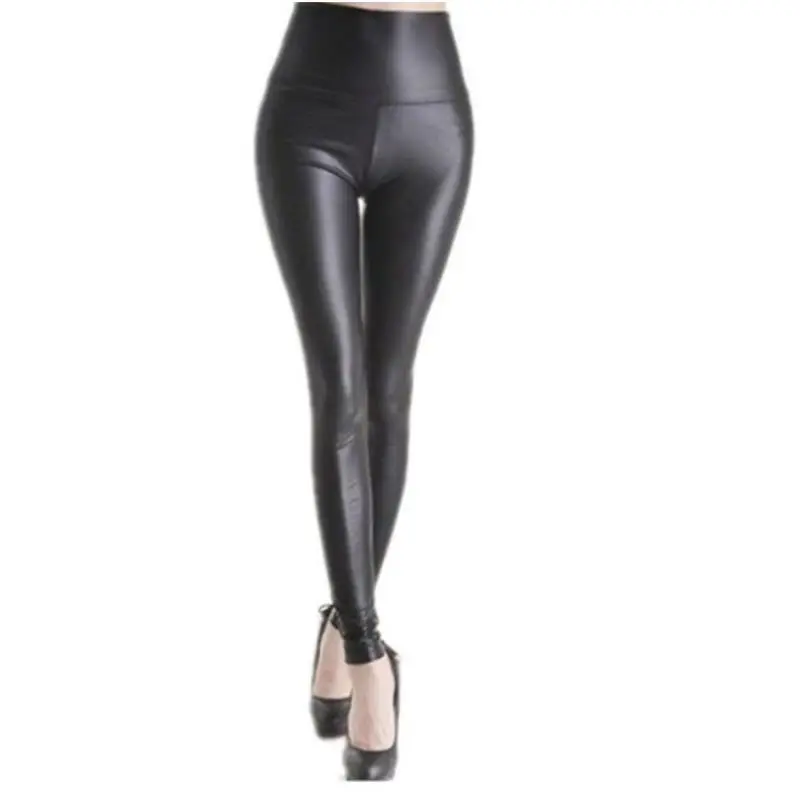 Europe and the United States Women's Leather Pants High-waisted Elastic Slim Thin Leather Ankle Pants Nine-minute Bottoming Pant